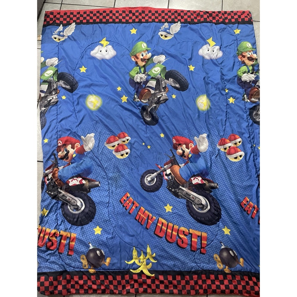 Vintage Nintendo Mario Brothers Kart Reversible Kids Full Comforter Blanket Bed